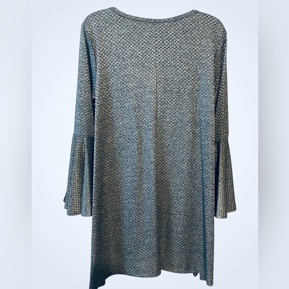 Textured Silver Grey Metallic Mini Dress / Tunic Top Bell Sleeves NWT S - Picture 4 of 9